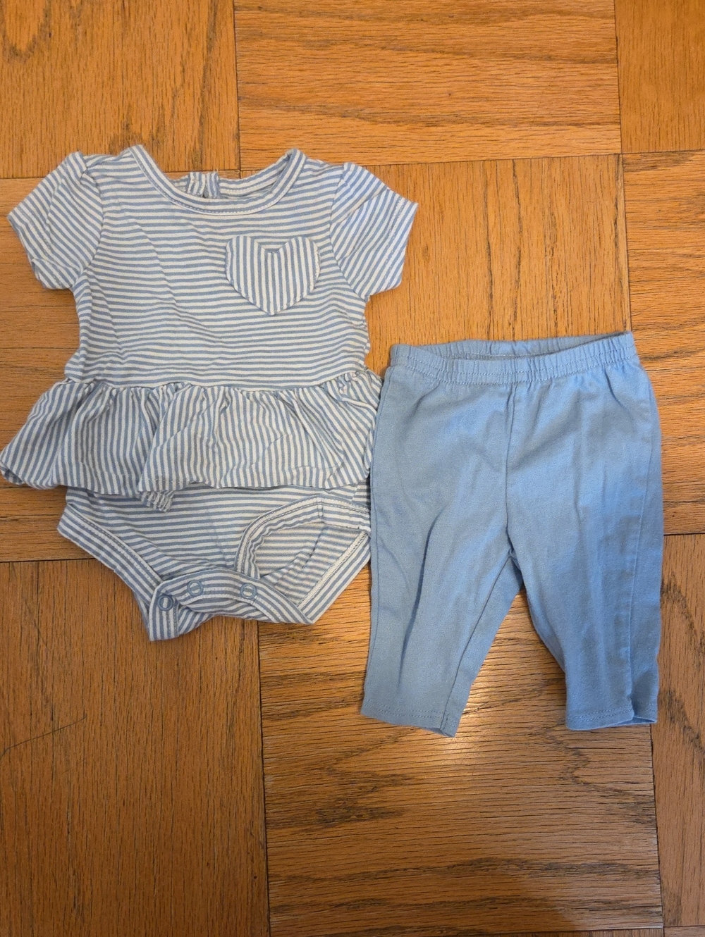 Striped Blue Peplum Bodysuit and Blue Leggings Set - Carters